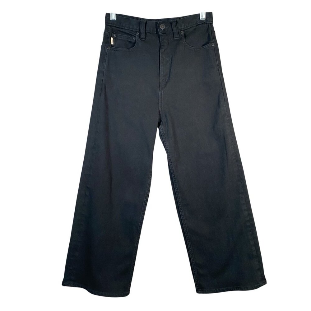 DAI High Waist Wide Leg Ankle Crop Jeans Women's 28 Black Denim Stretch
